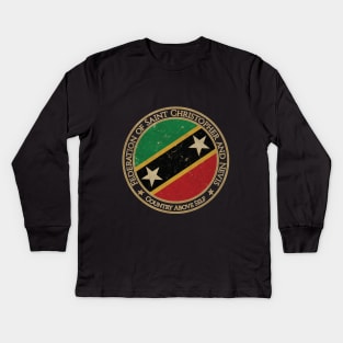 Vintage Federation of Saint Christopher Kitts and Nevis USA North America United States Flag Kids Long Sleeve T-Shirt